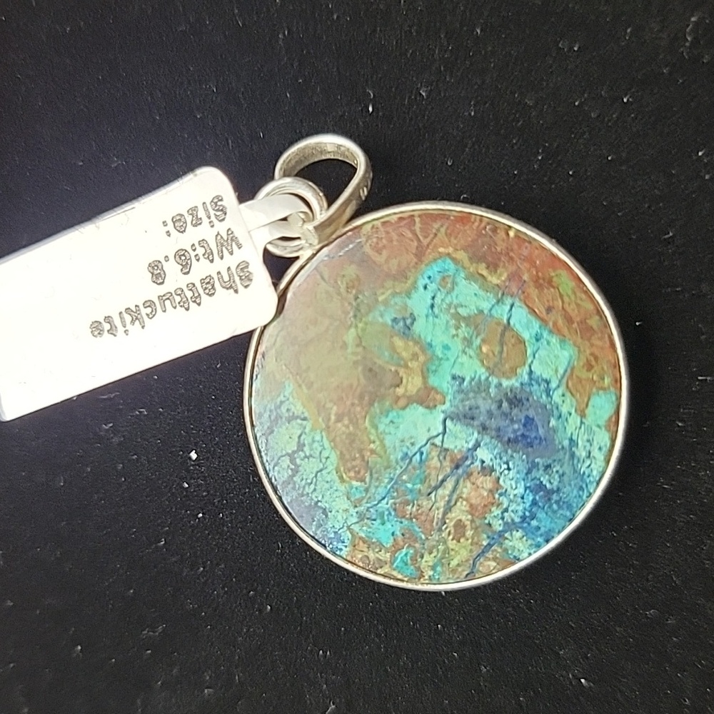Natural Gemstone Shattuckite 925 Sterling Silver 1" Round Open Back Pendant 349 - Picture 6 of 9